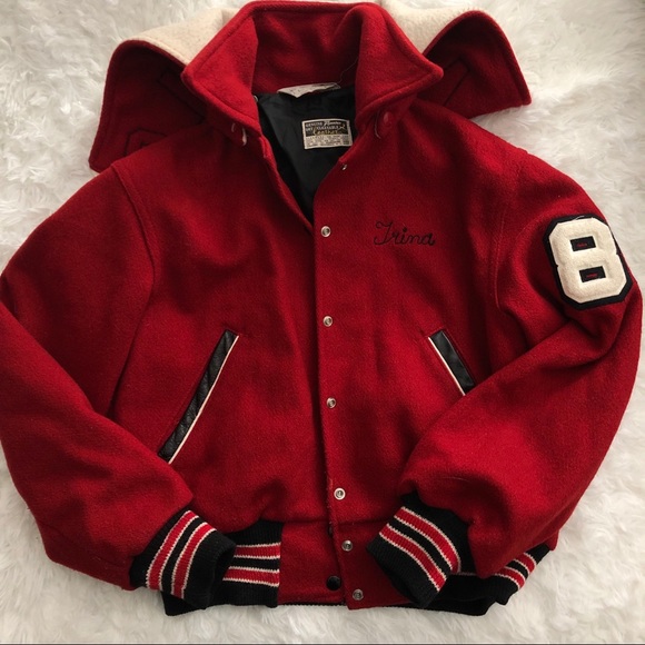 Vintage Jackets & Blazers - Vintage Woman’s Red Letterman Jacket